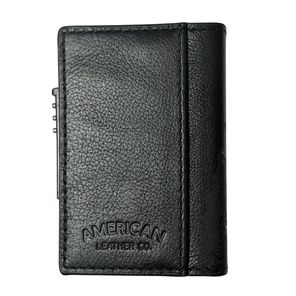 American Leather Co Card Holder Black RFID Pop Up Minimalist Wallet Mens